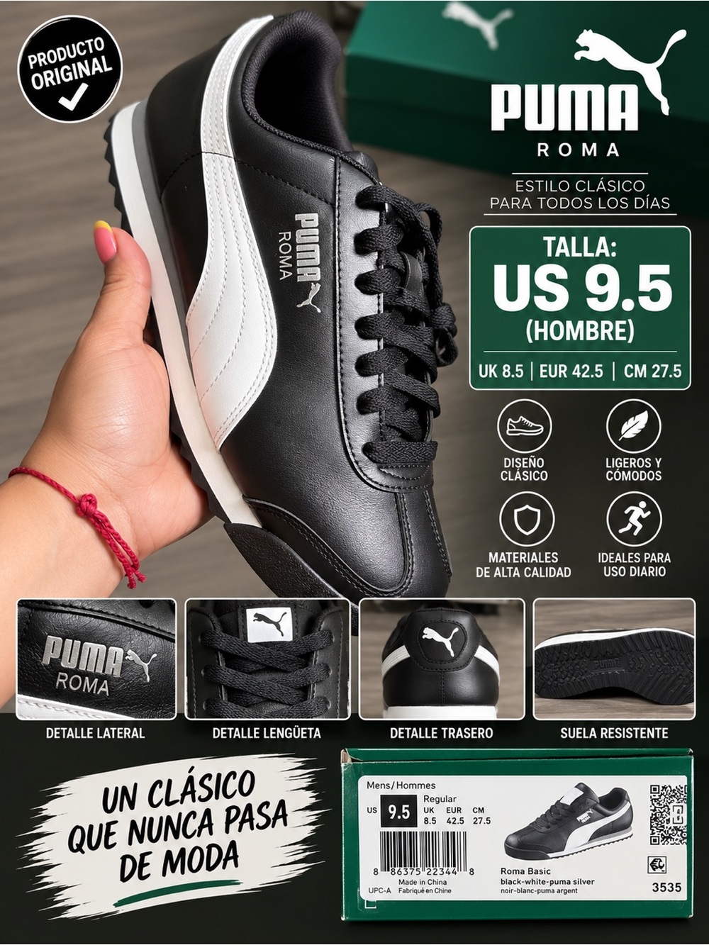 Puma Roma Black and White Men's Sneakers